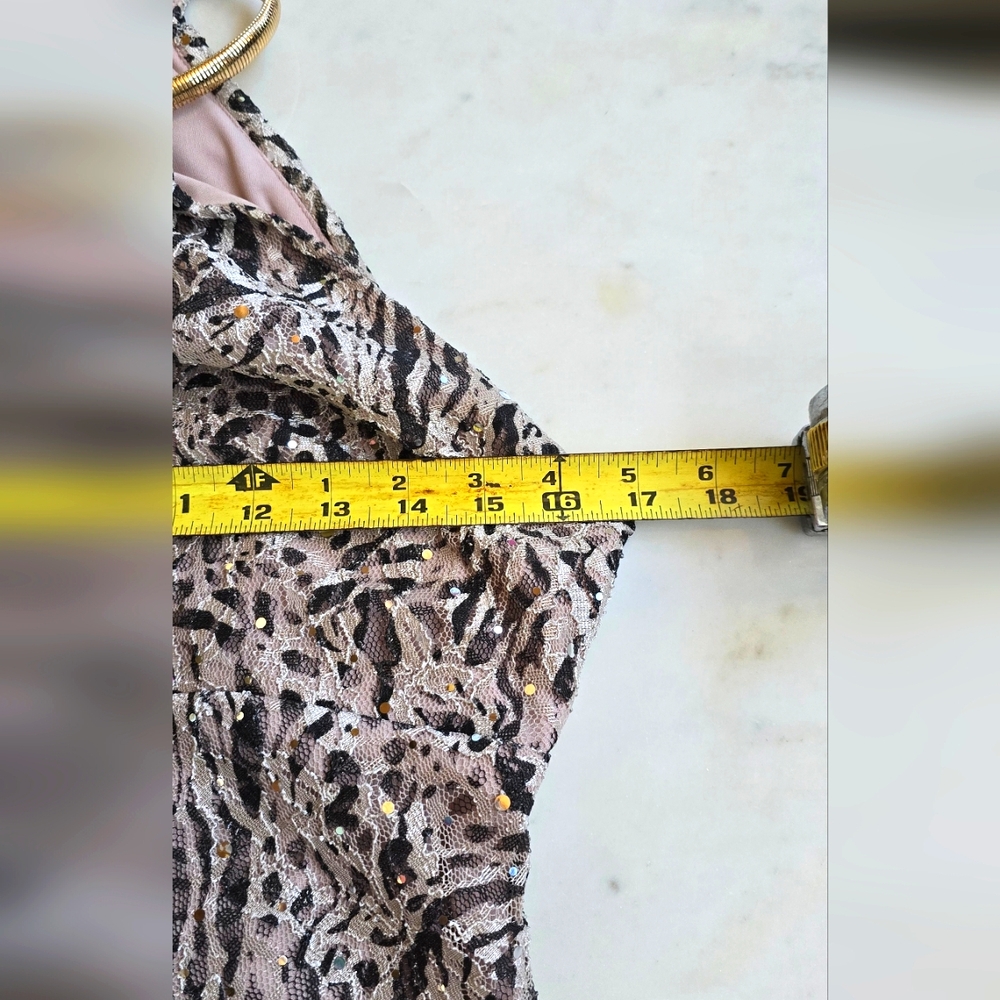Xscape Lace & Sequin animal print Halter Dress Size 10 - Picture 12 of 13